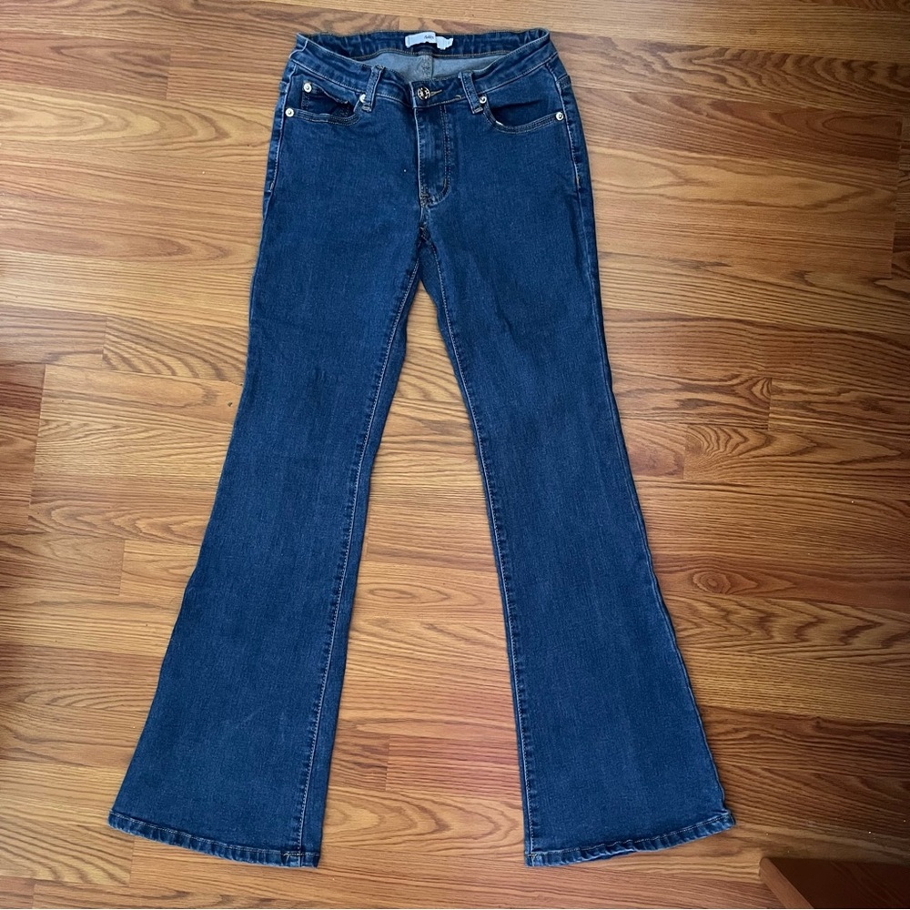 Adika Flare Blue Denim Jeans with Button Accent